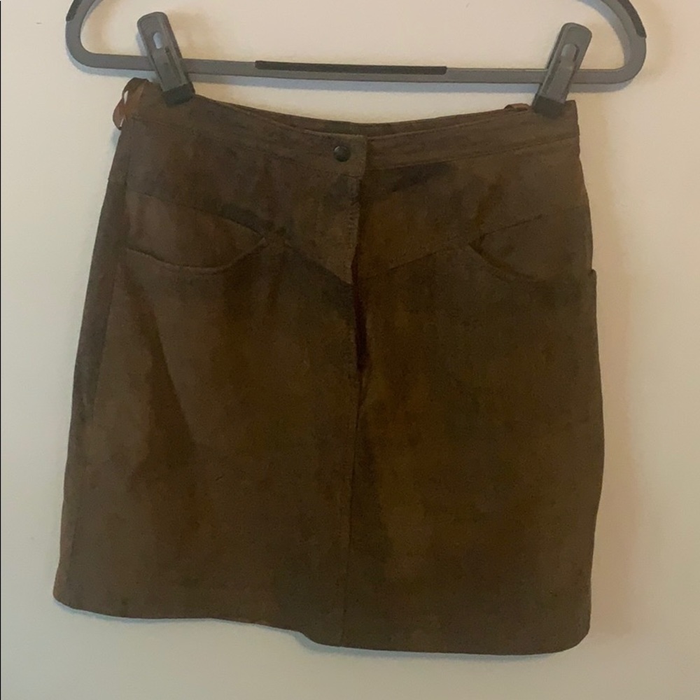 Vintage Brown 100% genuine Leather mini skirt